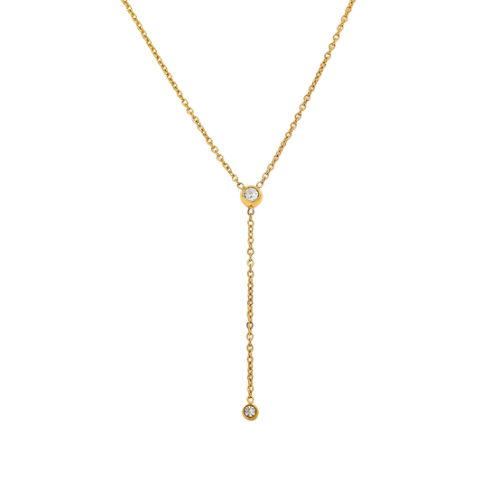 Dainty Cubic Zirconia Lariat Necklace ~ PVD Gold-Plated Stainless Steel