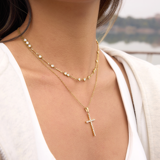 Christina Necklace 18K gold with clear crystal accents, non-tarnish and water-resistant design