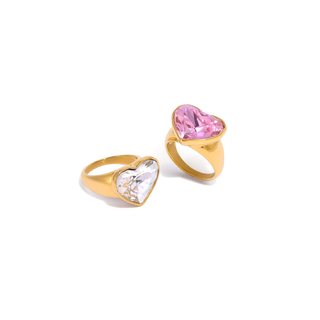 Crystal Heart Ring 18K Gold-Plated Non-Tarnish