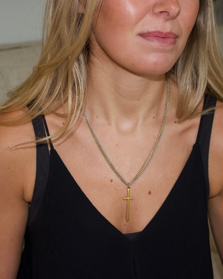 Elle Double Chain Cross Necklace 18k Gold Plated Water Resistant Wheat Chain Two Tone