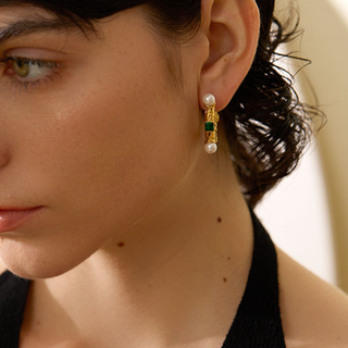 Emerald Pearl Hoop Earrings