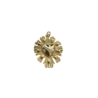 Textured Heart Charm - 14k Gold Plated Brass - Sunburst Design