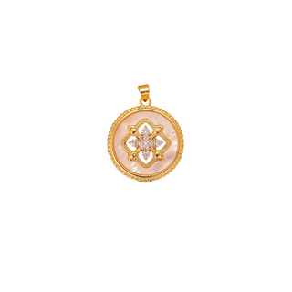Floral Medallion Pendant Necklace Charm – Gold with Mother of Pearl or Turquoise