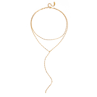 Dainty Marquise Lariat Necklace 18k Gold  Water Resistant
