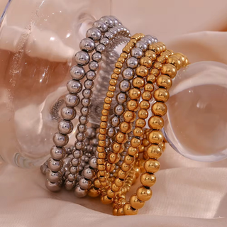 Beaded Stretch Bracelet - Waterproof Stainless Steel