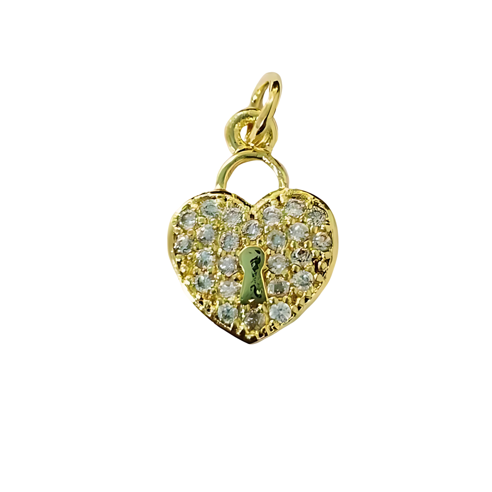 Locked Heart Charm ~ 14k Gold Plated Brass Charm for Necklaces and Bracelets