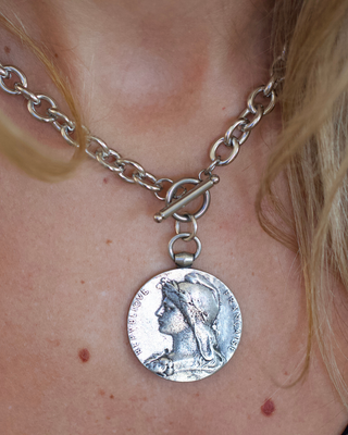 Roman Coin Medallion Toggle Necklace 18K Gold-Plated Non-Tarnish