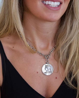 Roman Coin Medallion Toggle Necklace 18K Gold-Plated Non-Tarnish