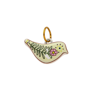 Ceramic Bird Charm - Handcrafted Ceramic - Cream and Floral