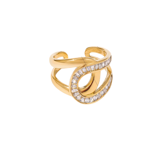 18K gold Caroline Knot Ring with open knot design and sparkling crystal accents