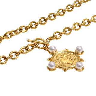 Coin & Pearl Medallion Necklace