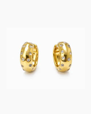 Starlight CZ Huggie Hoop Earrings 18K Gold Non Tarnish