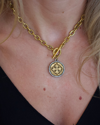 Heirloom Toggle Coin Necklace – Two Tone 24K Gold Pewter Classic