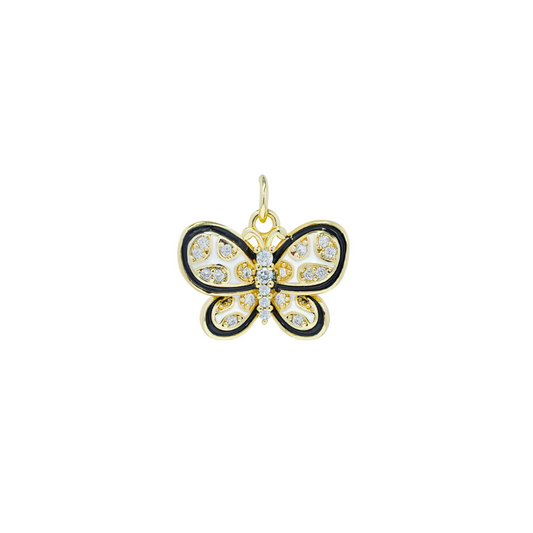 Black and White Butterfly Charm ~ 14k Gold Plated Brass