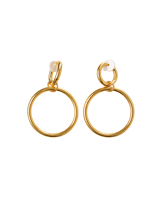 Double Loop Drop Earrings 18K Gold Non Tarnish