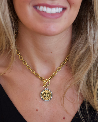 Heirloom Toggle Coin Necklace – Two Tone 24K Gold Pewter Classic