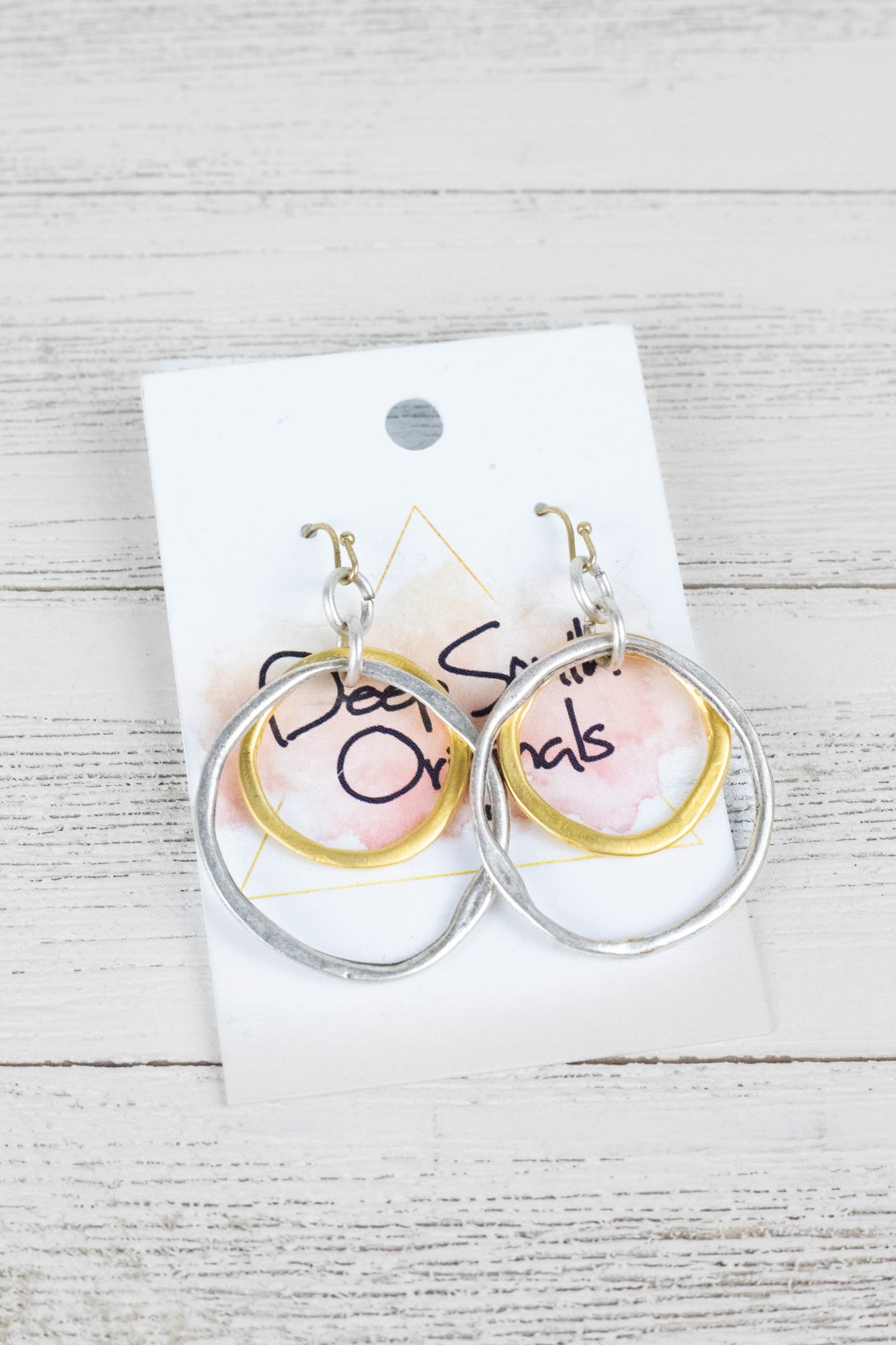 Double Circle Earrings - Small Gold Circle inside a Larger Silver Circle from Deep South Originals
