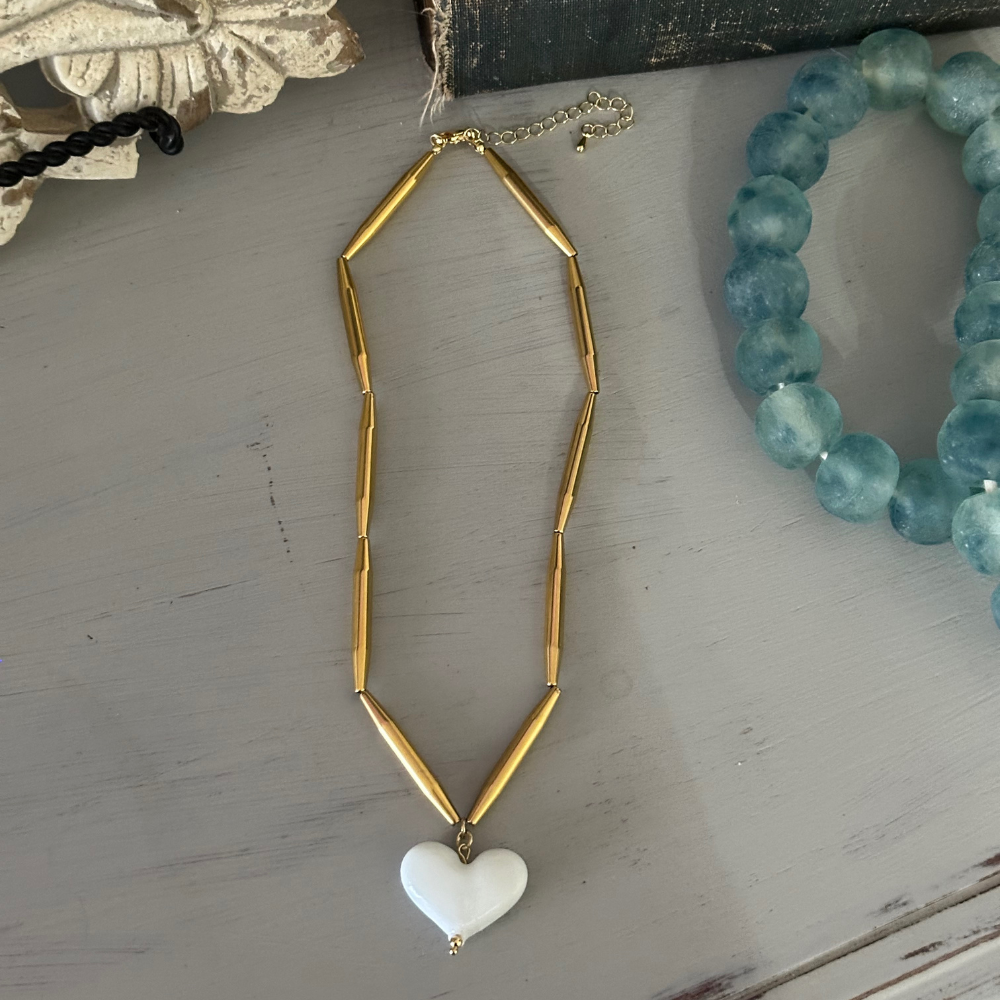 Gold Tube Heart Necklace