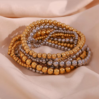 Beaded Stretch Bracelet - Waterproof Stainless Steel