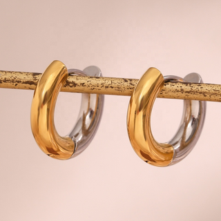 Two-Tone Stainless Steel Hoop Earrings