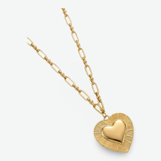 18K gold-plated textured heart necklace with adjustable chain and non-tarnish finish