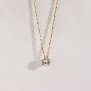 Diamond Drop Necklace - 10mm Round Stone Stainless Steel
