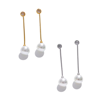 Bezel Pearl Drop Earrings – Stainless Steel