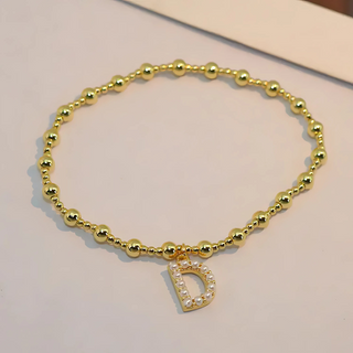 Signature Initial Beaded Bracelet ~ 18k Gold Plated Copper Beads with Pearl Initial Charm ~ Deep South Originals