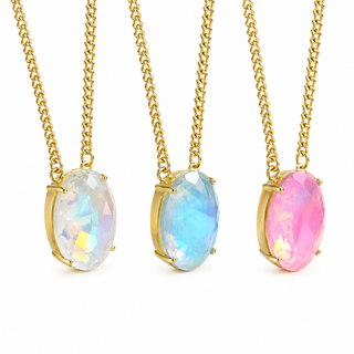Opal Dream Oval Pendant Necklace 14K Gold Plated