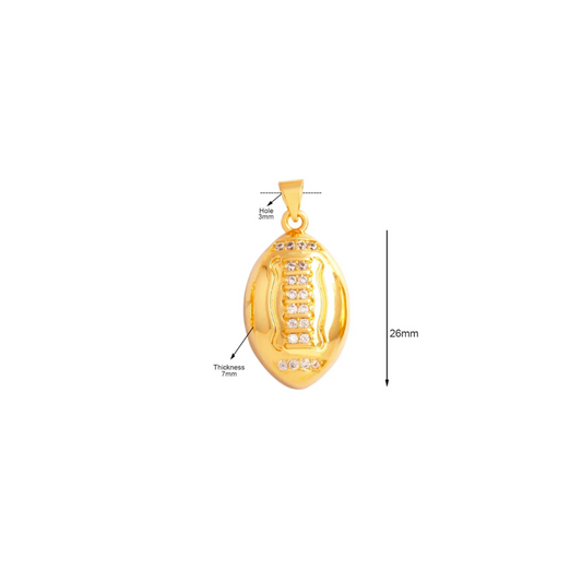 Gold Football Charm ~ 14k Gold Plated Brass