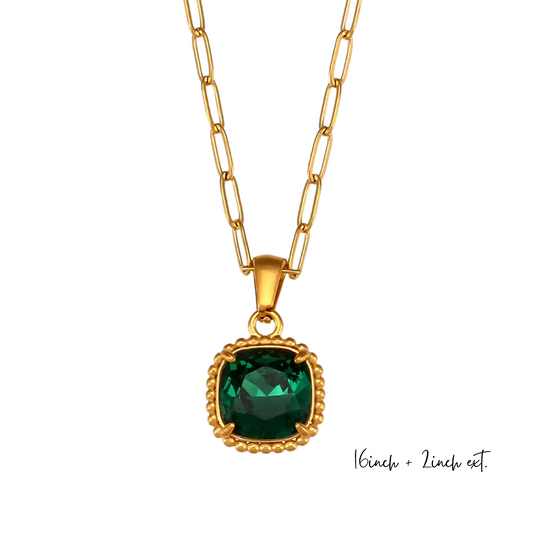 Emerald Necklace ~ 18k Gold Plated Stainless Steel Necklace