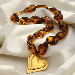 Amber Heart Statement Necklace 18k Gold Plated Waterproof