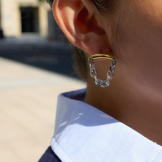 Two Tone Chain Link Drop Earrings – Stainless Steel