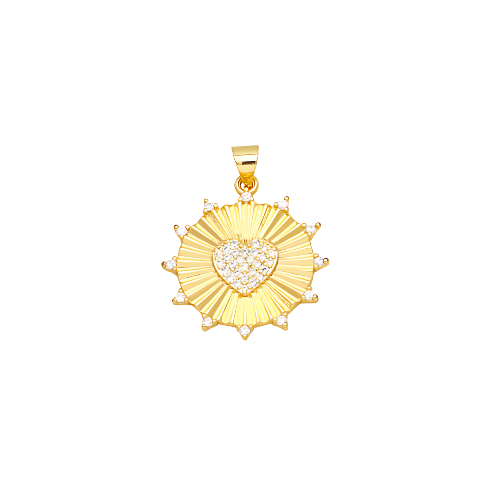 Radiant Heartburst Charm ~ 14k gold plated over brass with pave stones for necklaces and bracelets