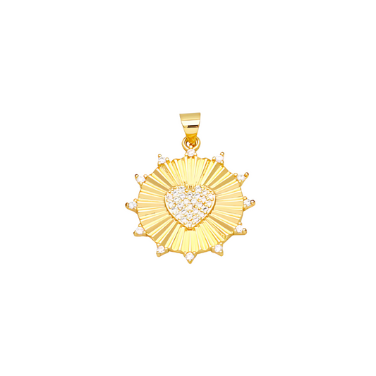 Radiant Heartburst Charm ~ 14k gold plated over brass with pave stones for necklaces and bracelets