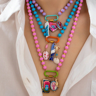 Colorful Cabana Charm Necklace with coastal charms and bold carabiner clasp for summer style