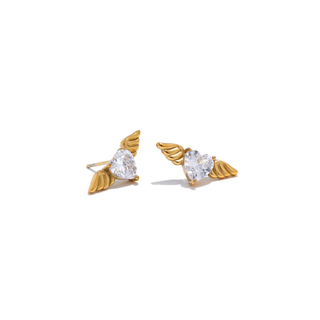 Angel Wing Heart Stud Earrings 18k Gold Plated Stainless Steel