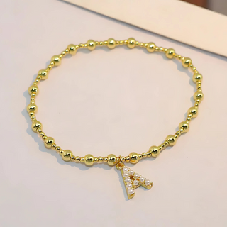 Signature Initial Beaded Bracelet ~ 18k Gold Plated Copper Beads with Pearl Initial Charm ~ Deep South Originals