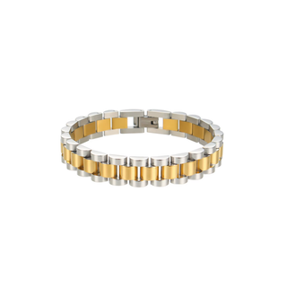 Two tone watch band bracelet in polished gold and silver tones, 18K waterproof non-tarnish stainless steel design
