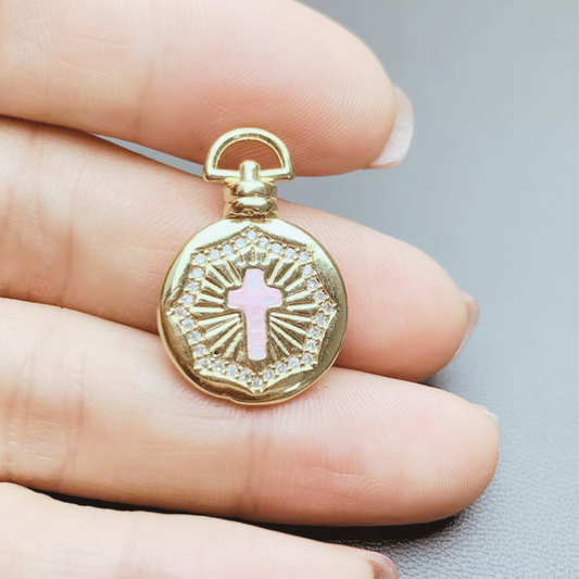 Pink Cross Medallion Charm