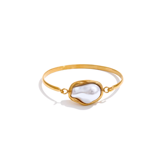 Baroque Pearl Bangle Bracelet 18K Gold-Plated Non-Tarnish