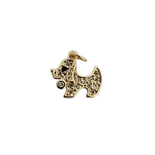 Sparkling Puppy Charm ~ 14k Gold Plated Brass Charm for Necklaces and Bracelets