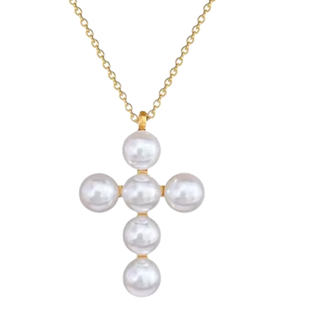 Grace Pearl Cross Necklace - Stainless Steel