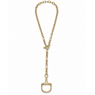 Elegant 18k gold plated Equestrian Toggle Lariat Necklace with polished equestrian bit pendant and classic toggle closure