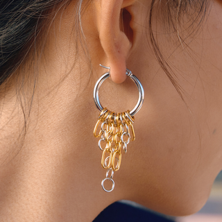 Fringe Chain Hoop Earrings 18K Gold-Plated Non-Tarnish
