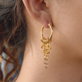 Fringe Chain Hoop Earrings 18K Gold-Plated Non-Tarnish