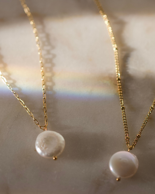 Coin Pearl Necklace – Freshwater Pearl – 18K Gold Non Tarnish