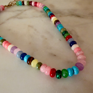 Mosaic Semi-Precious Gemstone Beaded Necklace – Multicolor