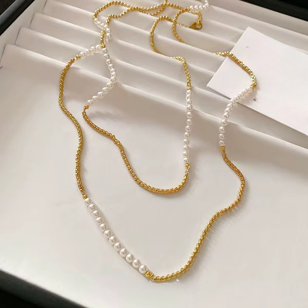 Pearl and Gold Chain Wrap Necklace