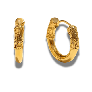 Engraved Gold Hoop Earrings 18k Gold Non Tarnish